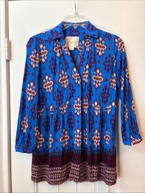 Maeve Bright Blue Printed Button-Down Tunic